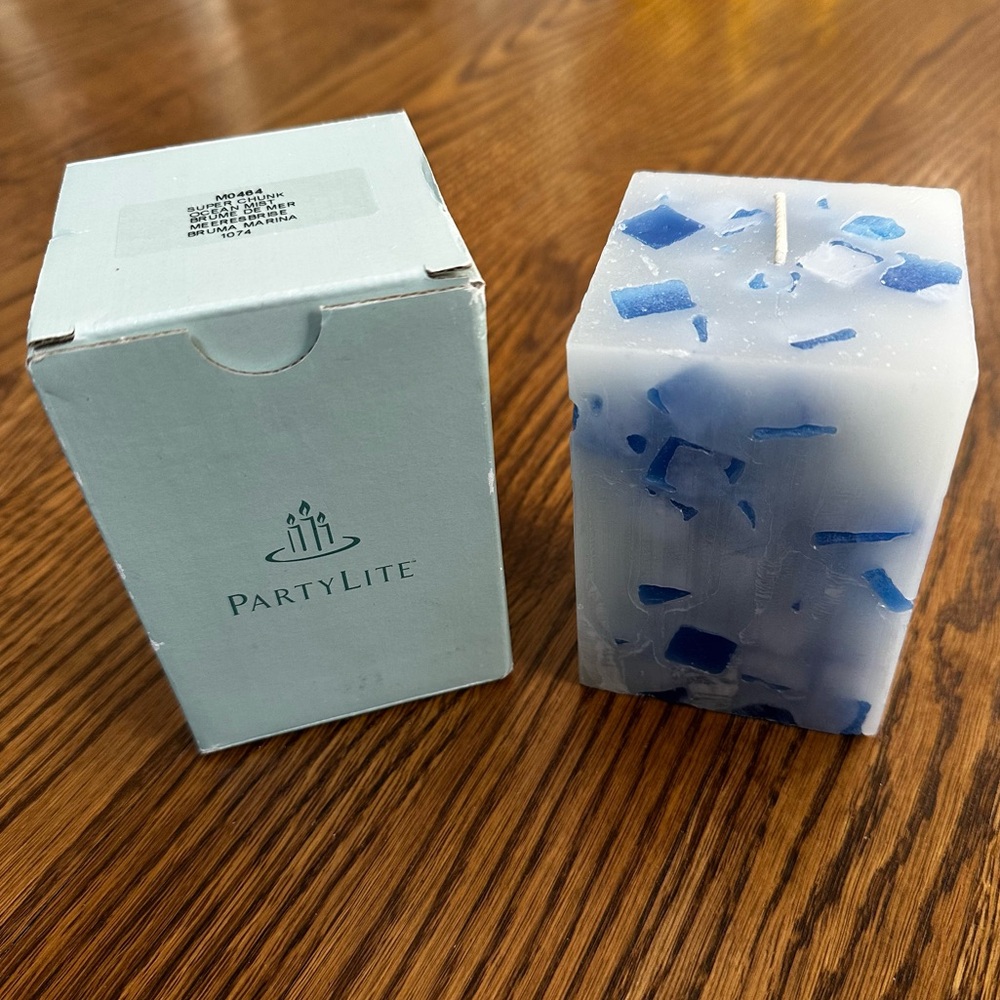 PartyLite Blue Super Chunk Mosaic Candle in Ocean Mist, NIB